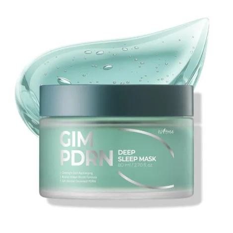 Isntree Gim PDRN Deep Sleep Mask UAE – 80ml jar with seaweed-derived gel texture swatch