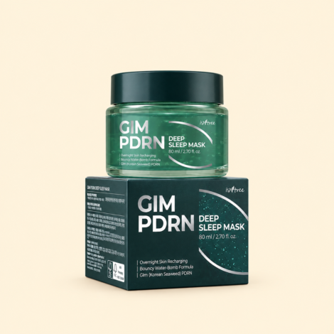 Isntree Gim PDRN Deep Sleep Mask UAE – 80ml jar with seaweed-derived gel texture swatch
