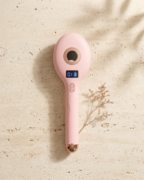 Electric massage spray comb UAE – pink rechargeable scalp massager with digital battery display and mist function