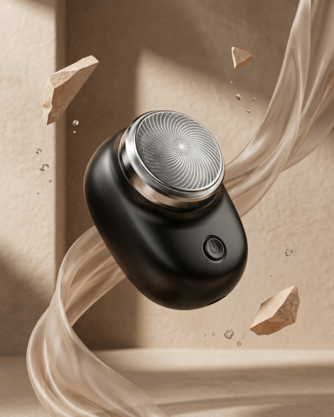 Waterproof electric razor UAE – black rechargeable shaver with detachable mesh head and power button