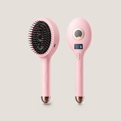 Electric massage spray comb UAE – pink rechargeable scalp massager with digital battery display and mist function