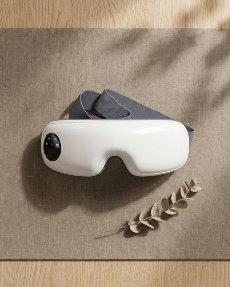 Handheld eye massaging tool UAE – white rechargeable eye massager with digital touch controls and meditation music